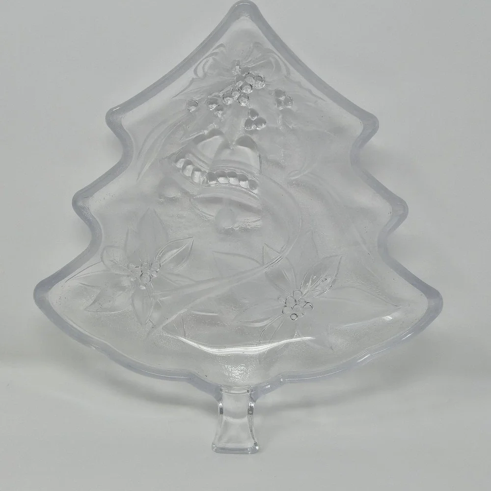 Vintage Clear Glass Christmas Tree Candy Dish 8
